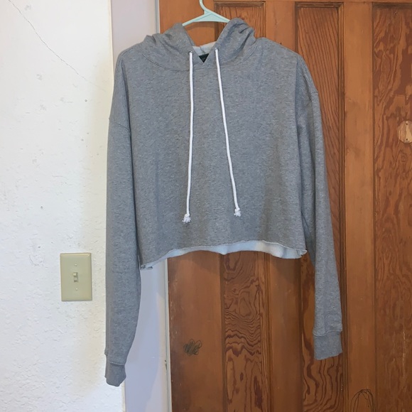 Grey Cropped Hooded Sweatshirt